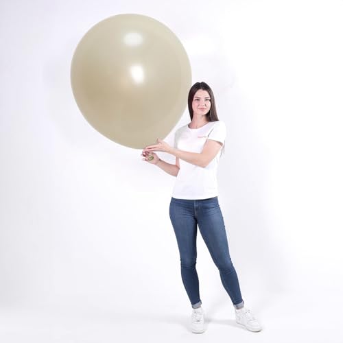 Image of Pearl White Sand Balloons 18 Inch, 12 PCS Extra Large Beige Cream Off White Pearl Balloons, Big Boho Neutral Nude Latex Helium Gian Balloon for Garland Wedding Baby Shower Engagement Party Decorations