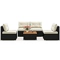 Tangkula 5 Piece Rattan Sofa Set, Patiojoy Outdoor Wicker Furniture Set with Seat & Back Cushions, Square Coffee Table, Patio Sectional Sofa Set for Backyard, Poolside, Garden