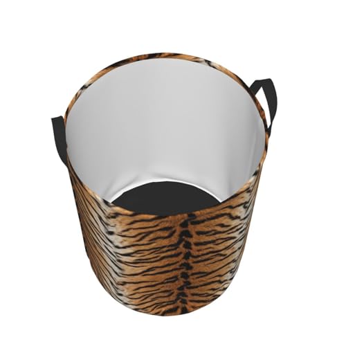 Image of Tiger Animal Texture Round Laundry Hamper Storage Basket Toys Clothes Organizer Bin For Home Bathroom Bedroom Dorm Nursery, 38l