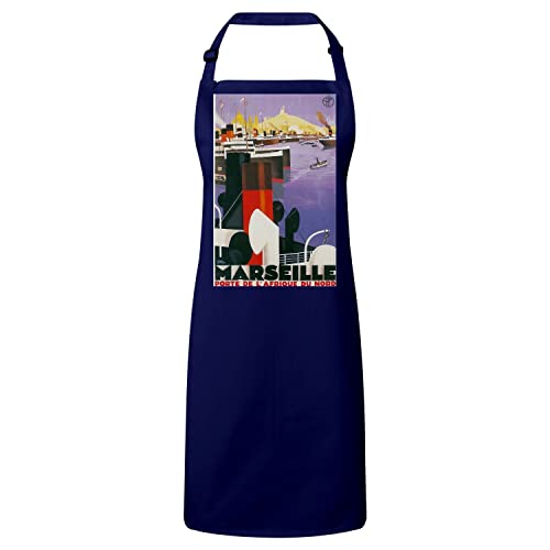 Tablier Marseille Bateaux vintage bleu marine et chic pour cuisine et protection durable