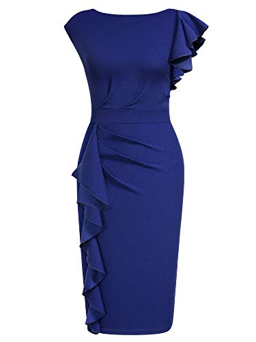 AISIZE Women s Pinup Vintage Ruffle Sleeves Cocktail Party Pencil Dress (Royal Blue, l)