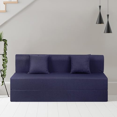 Wakefit Polyester Sofa Cum Bed | 5 Year Warranty | 3 Seater, Sofa Bed 6 X 5 Feet, Foldable Sofa Cum Bed with 2 Cushion - Flipper (Warpknit: Blue)