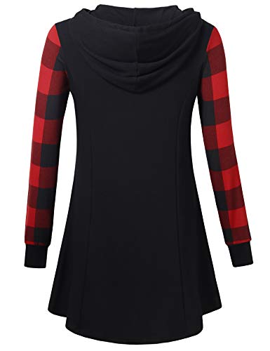 Vivilli Tunic Hoodie For Women Plus Size,Ladies Loose Casual Flattering Plaid Long Sleeve Hooded T Shirt Tunic Length Hoodies Pullover Dressy Hooded Sweatshirts Womens Tunic Tops Black Xl #TOP2