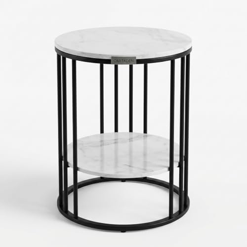 Image of CARTADEN Side Table, Small Round End Table with Lower Shelf, Nightstand for Small Spaces, Bedside Coffee Table for Living Room, Bedroom Black White