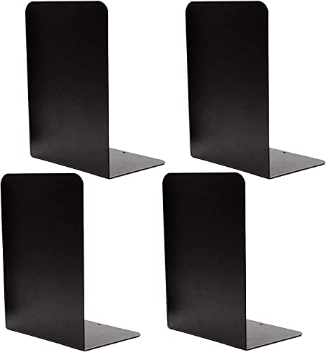 HEALUA Lot de 4 serre-livres en métal – Serre-livres robustes avec pieds anti-rayures – Séparateurs de livres décoratifs antidérapants pour bureaux et étagères – Noir