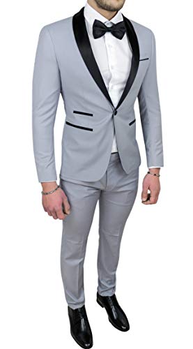 Costume Homme Complet Sartoriale Gris Satin Robe Smoking Élégante Cérémonie - Gris, 46