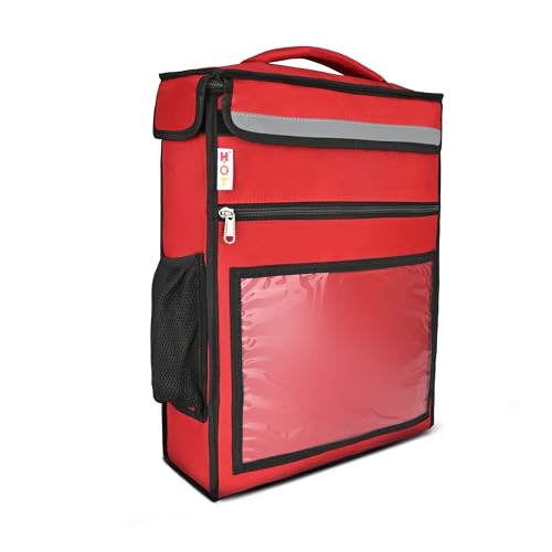 Image of Foldable Multi-Meal & Pizza Delivery Bag, Insulated Thermal Food Carrier, Leak-Proof, Lightweight, Red (14 x 6 x 18 Inch)