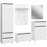 mokebo® Garderoben Set 5-teilig mit Spiegel und Sitzbank 'Die Verstauer', großes Komplettset in weiß für den Flur, Garderoben Set, Garderobenmöbel