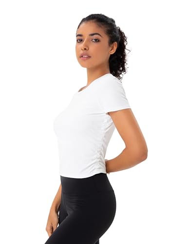YUNOGA Womens Workout Top Short Sleeve Ribbed T-Shirt Compression Athletic Yoga Shirts3