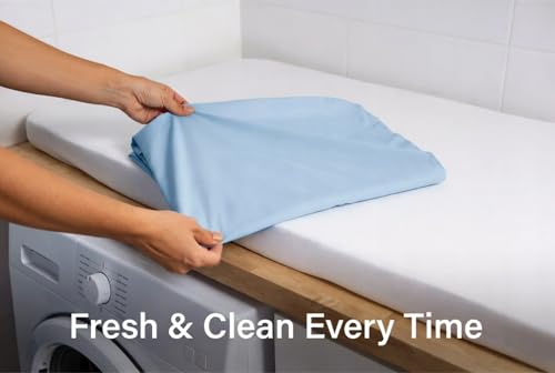 Image of Everyday Kids Fitted Crib Sheet, 100% Soft Breathable Microfiber Baby Sheet, Fits Standard Size Crib Mattress 28in x 52in, Light Blue Nursery Sheet