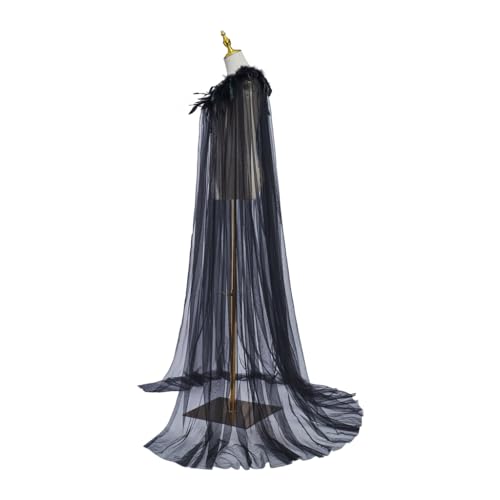 Fortunehouse Evil Queen Cosplay Maleficent Cloak Cape Steampunk Feather Collar Cloak Feather Witch Cape Halloween