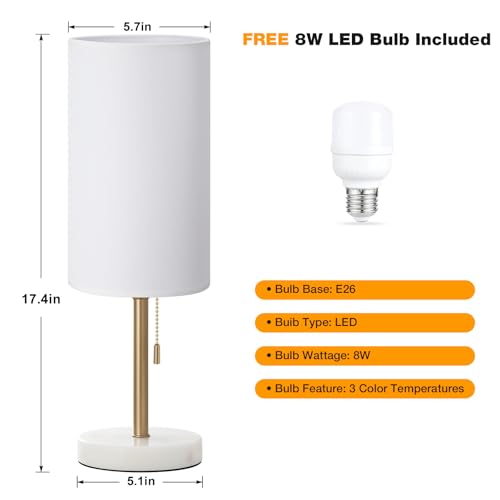 Image of Dicoool 17 inch Bedside Table Lamp for Bedroom, Marble Desk Lamp with USB Ports