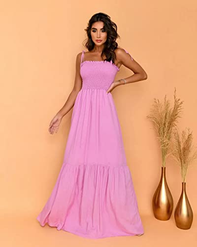 GOLDSTITCH Women's 2025 Summer Bohemian Spaghetti Strap Smocked A Line Flowy Maxi Dress4