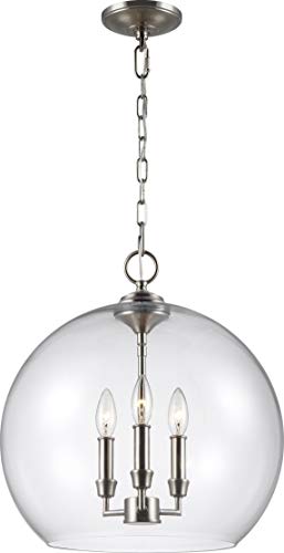Feiss F3155/3SN Lawler Glass Multi Light Pendant, Satin Nickel, 3-Light (16Dia x 17H) 180watts