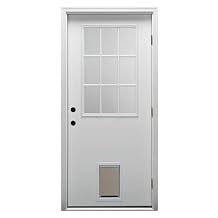 National Door Company ZZ364795L Steel, Primed, Left Hand Outswing, Prehung Front Door, 9 Lite with Pet Door, Clear Glass, 30"x80", Steel, 80" Height