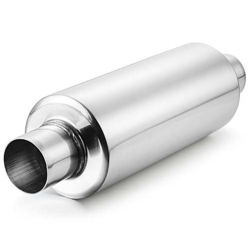 Image of LCGP 2 inch Inlet Universal Resonator, 2 inch Outlet 13.77 inch Overall Length Stainless Steel High Performance Muffler, Polished, Pass-Thru Design