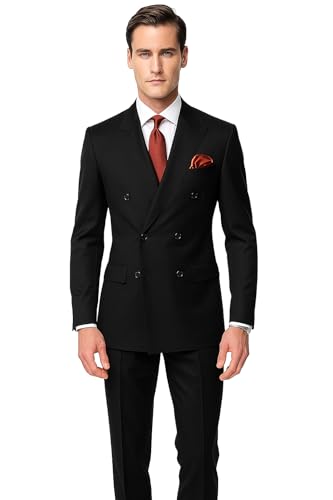 Image of Men's 2 Piece Double Breasted Suit (Black)