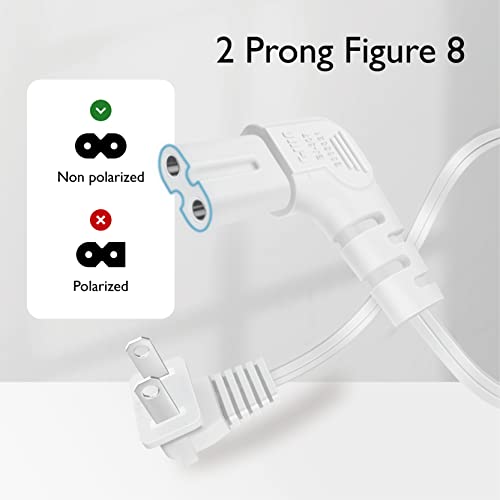 Tnp 2 Prong Power Cord Nema 1-15P To Iec320 C7 Nonpolarized Right Angle Power Cord, Figure 8 Shotgun Replacement Cord For Ps4, Ps3 Slim, Printers, Lg, Apple, Samsung, Tcl Tv, Etc (10 Feet, White) #TOP3