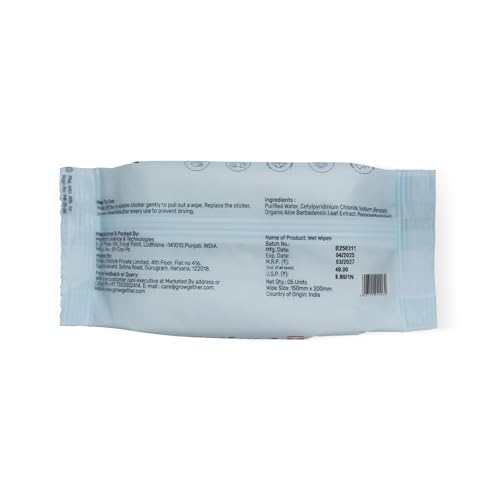 Image of Growgether 99.9% Water Wipes (5 Wipes) Baby Care Travel Combo | Travel Friendly Sample Kit | Gentle Baby Essentials for Parents - Pack of 5