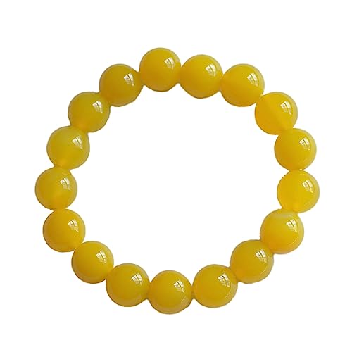 Bracelet en jade naturel pour femme - Perles extensibles agate jaune 17,8-21,6 cm