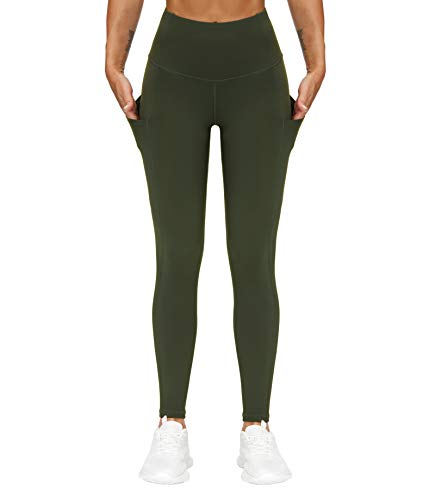 Image of THE GYM PEOPLE Thick High Waist Yoga Pants with Pockets, Tummy Control Workout Running Yoga Leggings for Women
