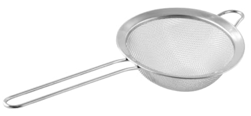 FACKELMANN Food & More Colador de Cocina Acero Inoxidable, Malla Fina, Colador de Tamiz, Borde Plano 10 Cm, Mango Acero Inoxidable, Color Inox, 25x10x4 cm, 1 ud.