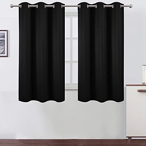 Image of LEMOMO Black Blackout Curtains 42 x 54 Inch Length Set of 2 Panels Grommet Bedroom Curtains for Living Room
