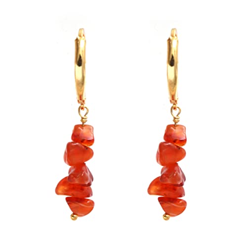 Gempires Natural Real Carnelian Dangle Earrings Orange Gemstone Handmade Jewelry July Birthstone Gifts Hypoallergenic Gold Plated Earrings For Women