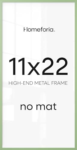 Image of Homeforia 11x22 Newspaper Frame Sage Green, High End Metal 11 x 22 Picture Frame without Mat, 22x11 Thin Sage Green Poster Frames for Wall, 11by22 Photo Art Frame, Tempered Glass, Wall Kit, Set of 2