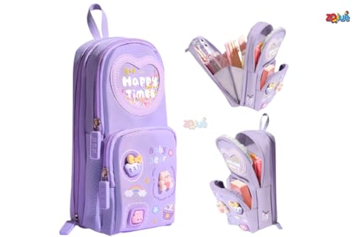 Image of Zqiue Luky Purple Password Lock Pencil Box & Happy Time Pencil Pouch Combo Set (Pack of 2) | Double Combination Lock Pencil Case | Cute Kawaii Large Capacity Stationery Organizer for Kids & Girls