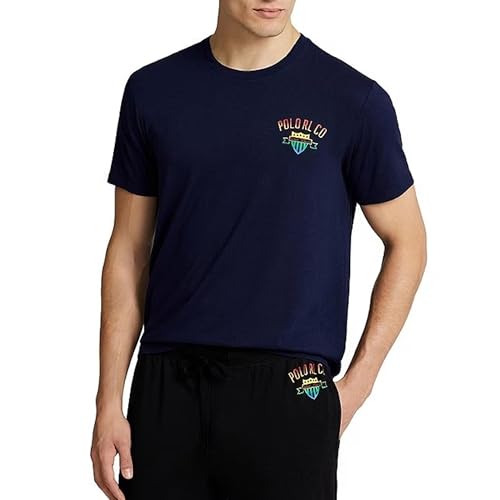 POLO RALPH LAUREN Big &Tall Short Sleeve Sleep Shirt with Polo RL Co Logo Print (US, Alpha, 2X, Regular, Tall, Cruise Navy)