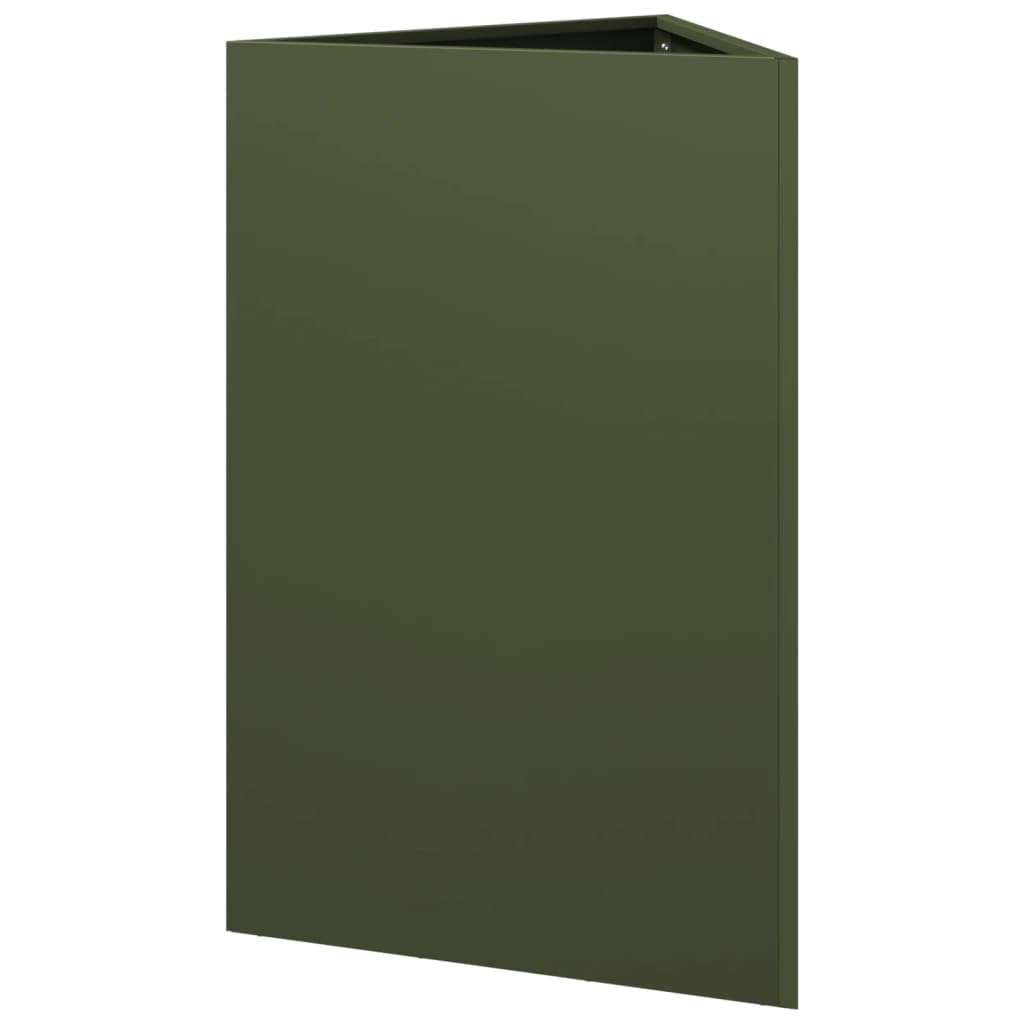vidaXL Jardineras Triangulares 2 uds Acero Verde Oliva 50x43x75 cm, macetero, Jardinera de Exterior, Jardinera de jardín, maceteros