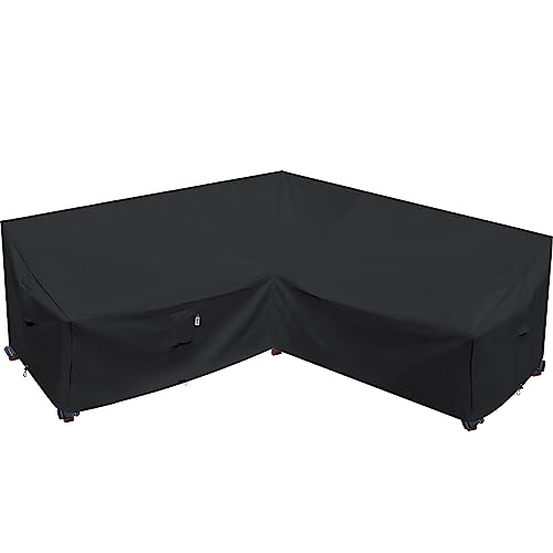 Heavy Duty Outdoor Sectional Cover, 85“ x 85" V-Shaped 5-Seater Waterproof 600D Patio Furniture Covers, Outside Lawn Patio Couch Protector(Midnight Black, V-Shaped-85 x85)