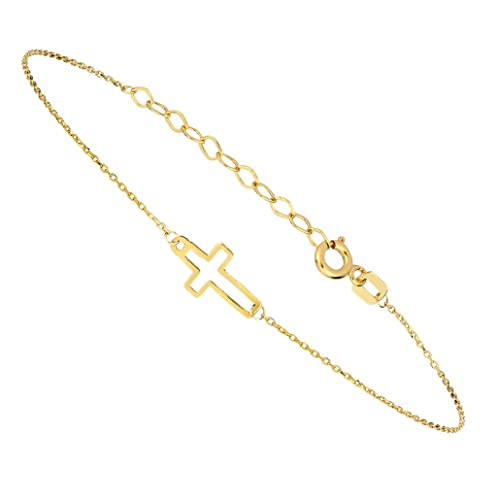 Mionza Jewelry 14K Solid Gold Cross Bracelet For Women, Teen Girls, Baby | Real Gold Sideways Adjustable Cross Bracelet | Gold Plated Bracelet For Women | Christian Baptism Gift (Solid Gold Baby) #TOP5
