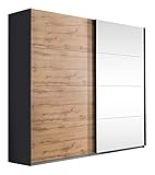 Schwebetürenschrank - Wotan Eiche Dekor - Grau Metallic - 226 x 210 cm - mit Spiegel