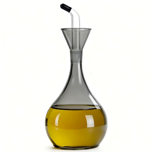 JPCRMOV Olive Oil Dispenser Bottle 380 ml - Grey Glass Oil Dispenser with Spout - Light-Blocking Design for Better Olive Oil Preservation - Drip-Free & Leak-Proof - Conical Shape for Precise Pouring