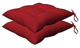 Honeycomb Indoor/Outdoor Textured Solid Scarlet Red Square Tufted Seat Cushion: Recycled Polyester Fill, Weather Resistant, Pack of 2 Patio Cushions: 17' W x 17' D x 4' T