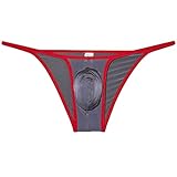 Jaxu Mens Ultra Tiny Bikini Briefs Underwear Male Contour Pouch Cheeky Briefs Open Side Ice Silk Underpants Sheer Bottoms Dark Gray XL