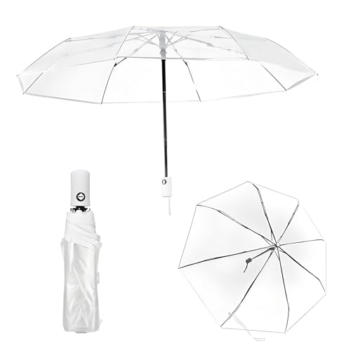 nuneoeuo 1 PCS Large Clear Umbrella Clear Umbrellas for Rain Automatic 38.6 Folding Transparent Umbrella Metal Rod Length 23.22 Windproof & Compact for Wed Parties Outdoor Events