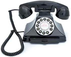 GPO Carrington Classic Retro Push-Button Phone, Rotary Phone with Pull-Out Tray, Traditional Bell RingTone, Ringer On/Off for Home, Office, Hotels- Black