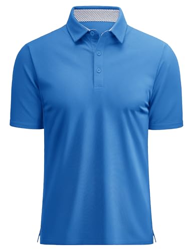 MAGCOMSEN Men's Polo Shirts Short Sleeve Cotton Pique 3 Button Classic Fit Casual T-Shirt Performance Golf Shirts