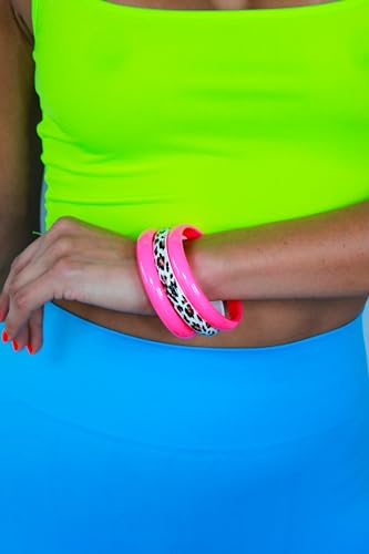 NEON NATION 3 Pack Bangles w/Cheetah Print 80s Style Bracelets3
