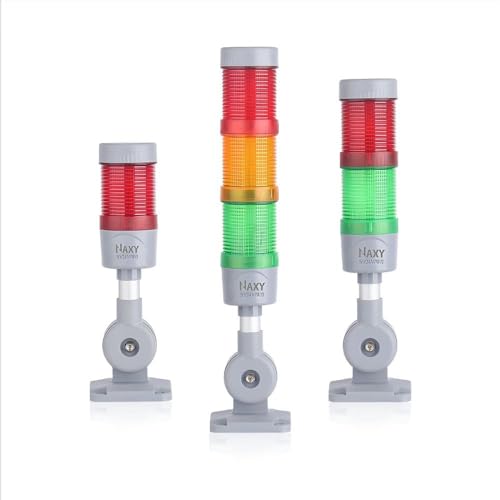 Led Signal Tower Stack Lights, Industrial Signal Warning Lights, Column Tower Lamp Andon Lights with Rotatable Base, Steady/Flashing Light Switchable,12V 24V DC (3 Layer/Flash/with buzzer/24V)