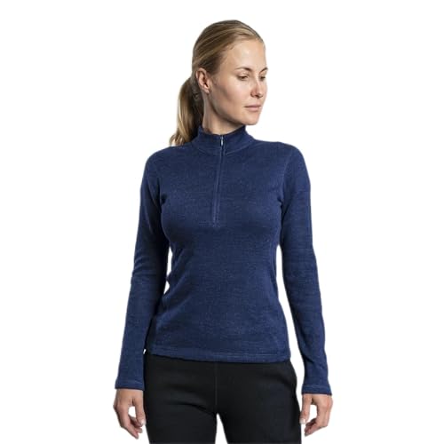 AoA Women’s 230 Royal Alpaca Base Layer: (Half Zip Neck) Eco Hiking Sweatshirt Navy Blue Small