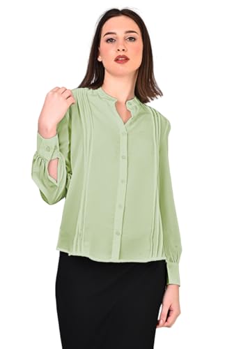Image of Women's Regular Fit Solid Pleated Cotton Blend Shirts