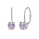 Amethyst Earrings for Women Sterling Silver Fashion 6mm Round Leverback Drop Purple Earring for Girl