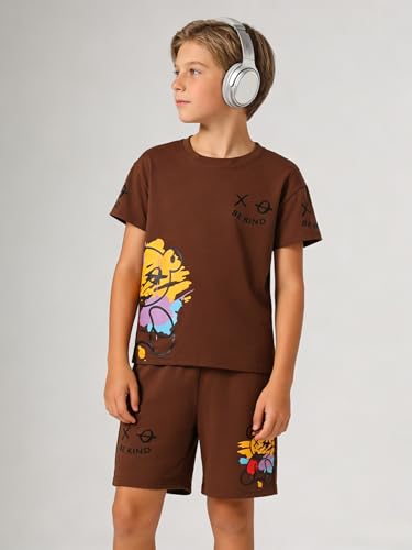 Image of Cakaner Tween Boys Summer Clothes 2 Piece Short Sleeve Graphic T-Shirt and Shorts Casual Outfit Set Size 7-14