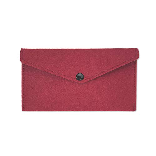 Felt Phone Sleeve Case Pouch - Soft Felt Protective Case Wallet Pouch Pocket Holder Bag for Cell Phone Cards Cash Pens Sunglasses Portable Battery Earsphone (Wine Red Felt)