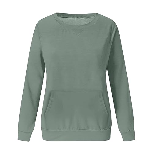 NaRHbrg Womens Casual Sweatshirts with Pockets Casual Crewneck Cute Pullover Lightweight Loose Fit Tops Fall Fashion Clothes Mint Green