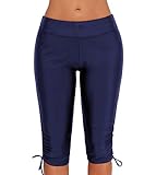 Lau's Badeshorts für Damen Knielang - Schwimmhose Frauen Boardshorts mit Innenhose Blau Größe XXXL
